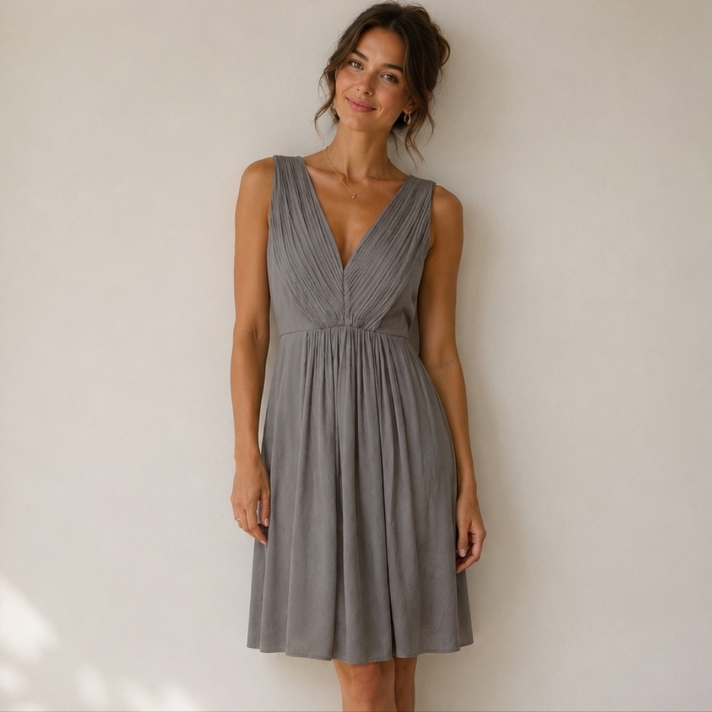 J. Crew 100% Silk Mini Dress Grey VNeck Quiet Luxury